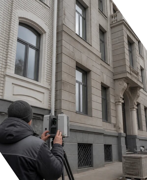 Лазерное сканирование фасадов зданий для обследования в Гудермесе